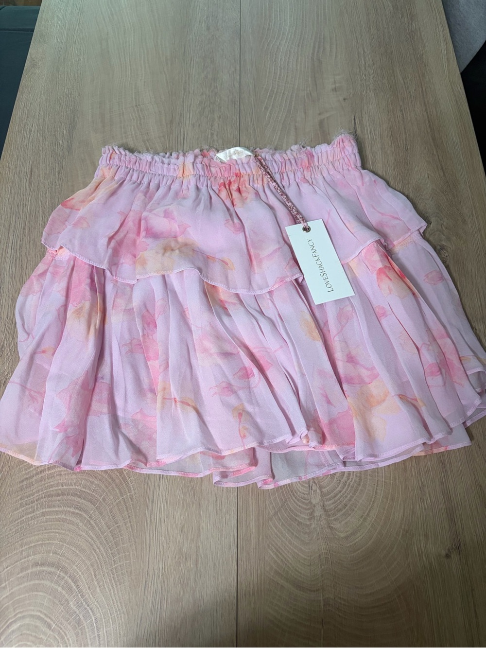 LOVESHACKFANCY Pink Tiered Ruffle Mini Skirt